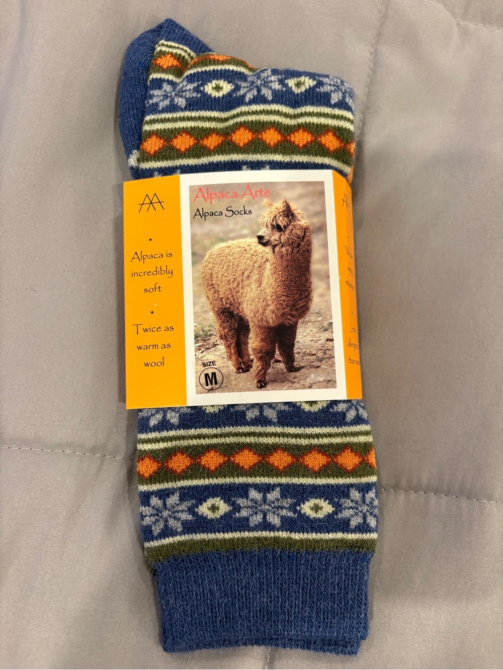 Alpaca arte alpaca blend crew socks blue fair isle size M 5-9 nwt